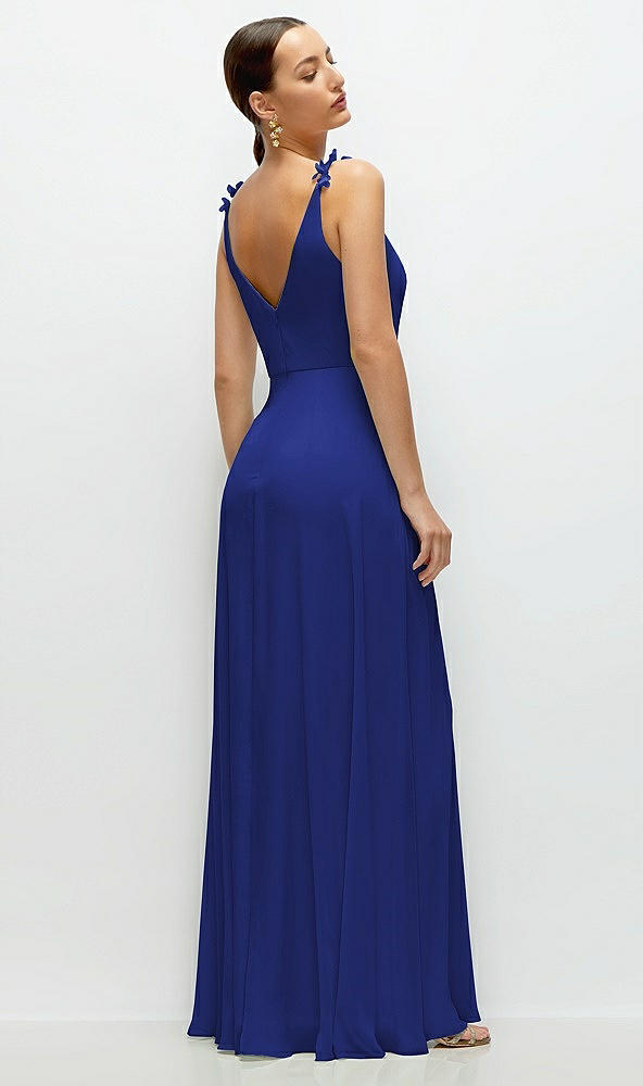 Back View - Cobalt Blue Cowl Neck Chiffon Maxi Dress with Hand-Worked Petal Straps