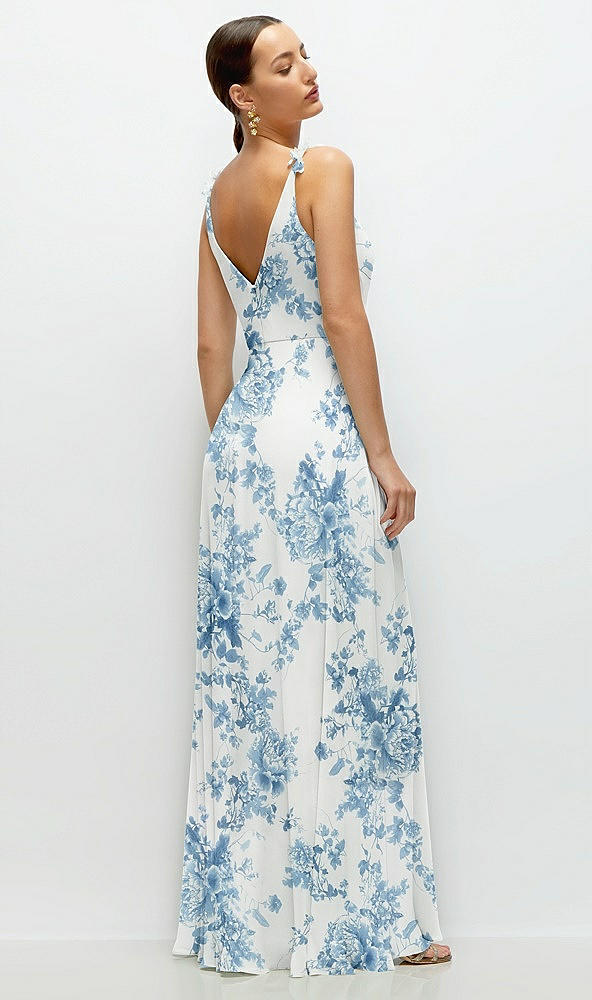 Back View - Cottage Rose Dusk Blue Cowl Neck Chiffon Maxi Dress with Hand-Worked Petal Straps