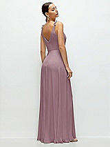 Rear View Thumbnail - Dusty Rose Cowl Neck Chiffon Maxi Dress with Hand-Worked Petal Straps