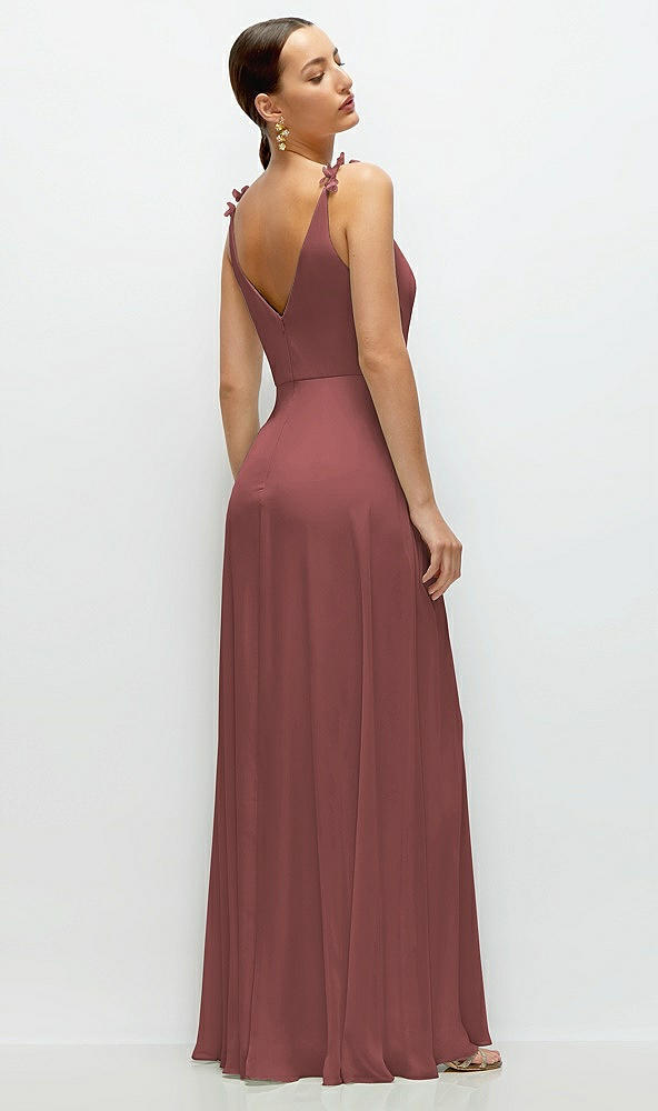 Back View - English Rose Cowl Neck Chiffon Maxi Dress with Hand-Worked Petal Straps