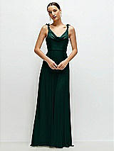 Front View Thumbnail - Evergreen Cowl Neck Chiffon Maxi Dress with Hand-Worked Petal Straps