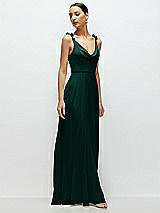 Side View Thumbnail - Evergreen Cowl Neck Chiffon Maxi Dress with Hand-Worked Petal Straps