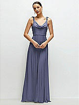 Front View Thumbnail - French Blue Cowl Neck Chiffon Maxi Dress with Hand-Worked Petal Straps