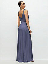 Rear View Thumbnail - French Blue Cowl Neck Chiffon Maxi Dress with Hand-Worked Petal Straps