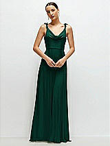 Front View Thumbnail - Hunter Green Cowl Neck Chiffon Maxi Dress with Hand-Worked Petal Straps