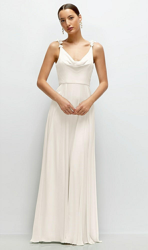 Front View - Ivory Cowl Neck Chiffon Maxi Dress with Hand-Worked Petal Straps