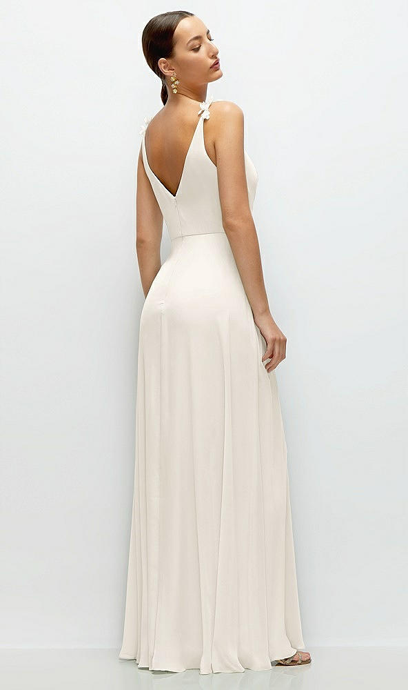 Back View - Ivory Cowl Neck Chiffon Maxi Dress with Hand-Worked Petal Straps