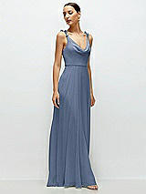 Side View Thumbnail - Larkspur Blue Cowl Neck Chiffon Maxi Dress with Hand-Worked Petal Straps