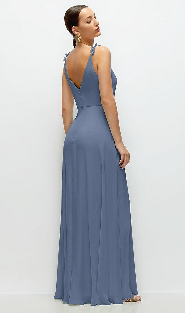 Back View - Larkspur Blue Cowl Neck Chiffon Maxi Dress with Hand-Worked Petal Straps