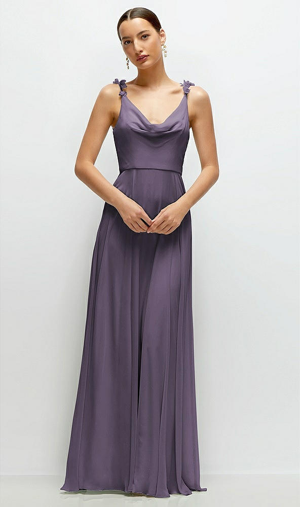 Front View - Lavender Cowl Neck Chiffon Maxi Dress with Hand-Worked Petal Straps