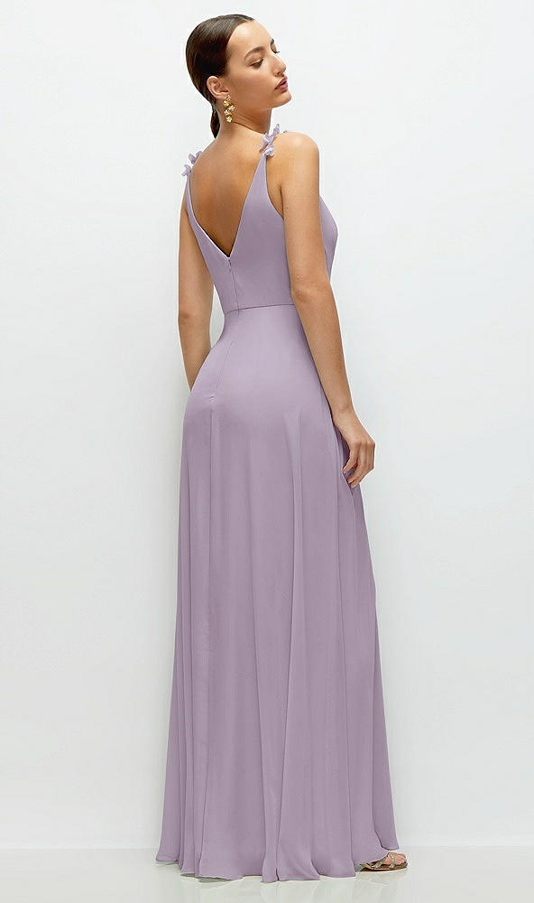 Back View - Lilac Haze Cowl Neck Chiffon Maxi Dress with Hand-Worked Petal Straps