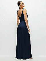 Rear View Thumbnail - Midnight Navy Cowl Neck Chiffon Maxi Dress with Hand-Worked Petal Straps