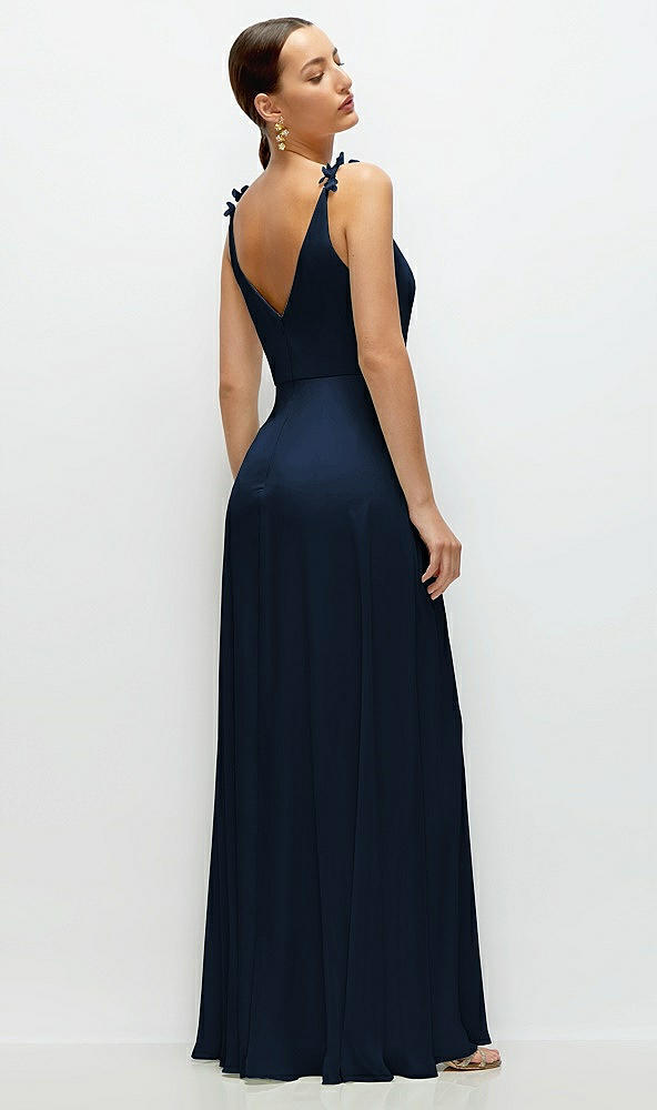 Back View - Midnight Navy Cowl Neck Chiffon Maxi Dress with Hand-Worked Petal Straps