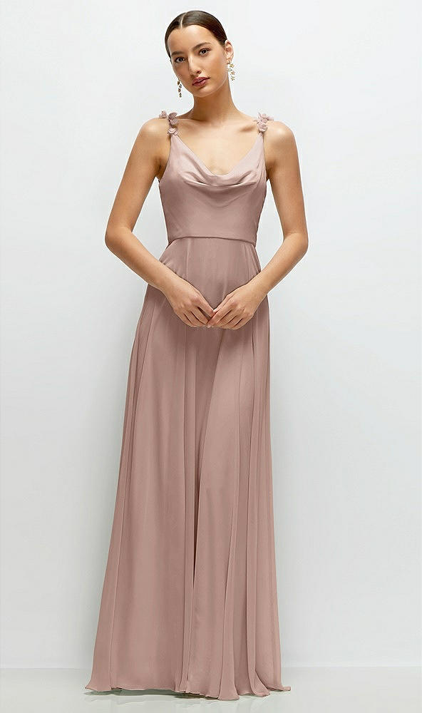 Front View - Neu Nude Cowl Neck Chiffon Maxi Dress with Hand-Worked Petal Straps