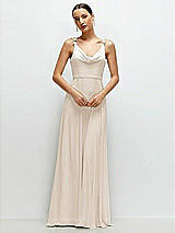 Front View Thumbnail - Oat Cowl Neck Chiffon Maxi Dress with Hand-Worked Petal Straps