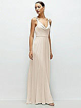 Side View Thumbnail - Oat Cowl Neck Chiffon Maxi Dress with Hand-Worked Petal Straps