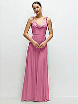 Front View Thumbnail - Orchid Pink Cowl Neck Chiffon Maxi Dress with Hand-Worked Petal Straps