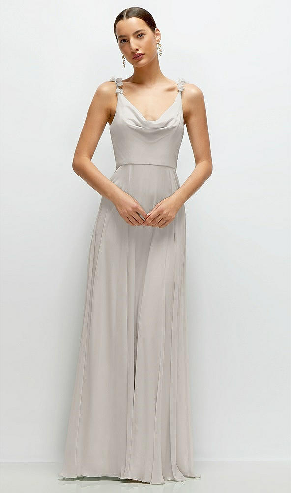 Front View - Oyster Cowl Neck Chiffon Maxi Dress with Hand-Worked Petal Straps