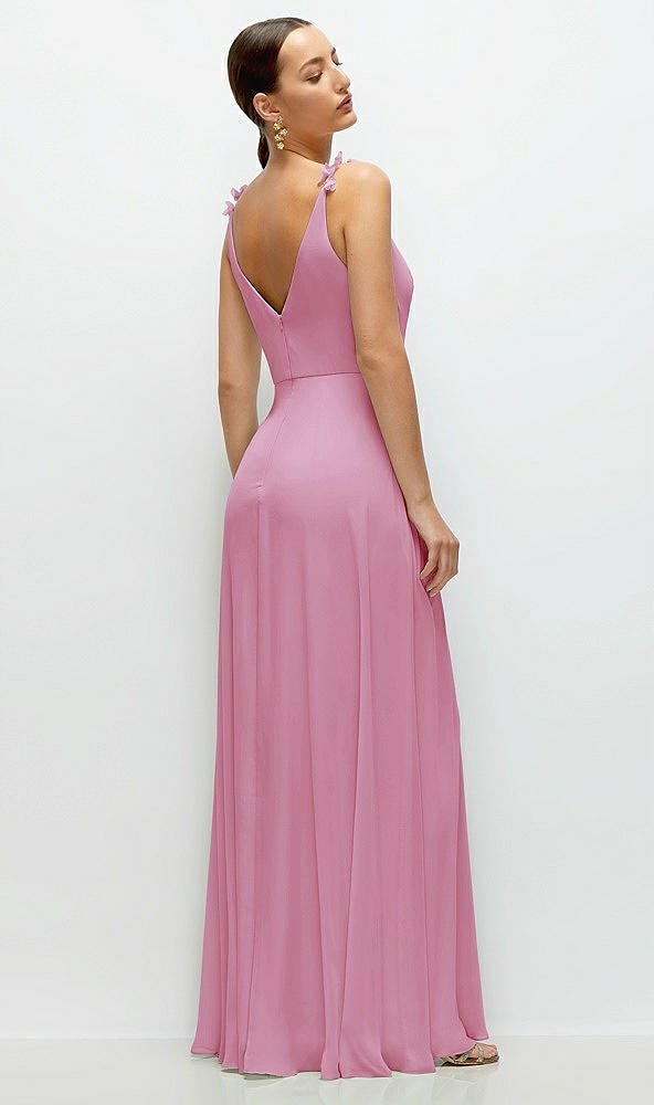 Back View - Powder Pink Cowl Neck Chiffon Maxi Dress with Hand-Worked Petal Straps