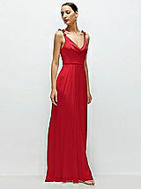 Side View Thumbnail - Parisian Red Cowl Neck Chiffon Maxi Dress with Hand-Worked Petal Straps