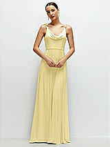 Front View Thumbnail - Pale Yellow Cowl Neck Chiffon Maxi Dress with Hand-Worked Petal Straps