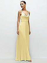 Side View Thumbnail - Pale Yellow Cowl Neck Chiffon Maxi Dress with Hand-Worked Petal Straps