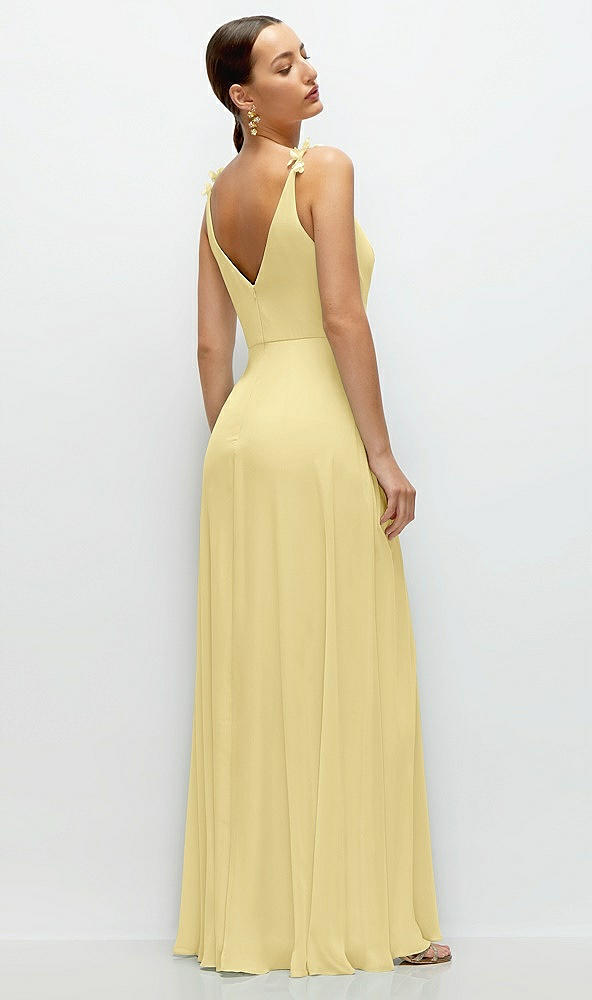 Back View - Pale Yellow Cowl Neck Chiffon Maxi Dress with Hand-Worked Petal Straps