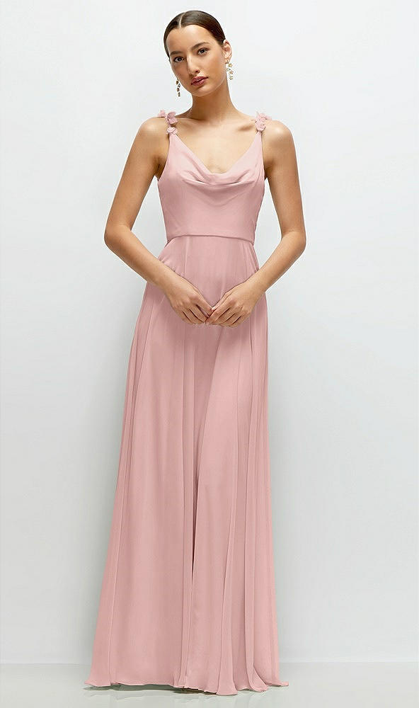 Front View - Rose - PANTONE Rose Quartz Cowl Neck Chiffon Maxi Dress with Hand-Worked Petal Straps