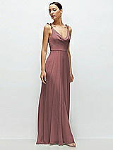 Side View Thumbnail - Rosewood Cowl Neck Chiffon Maxi Dress with Hand-Worked Petal Straps