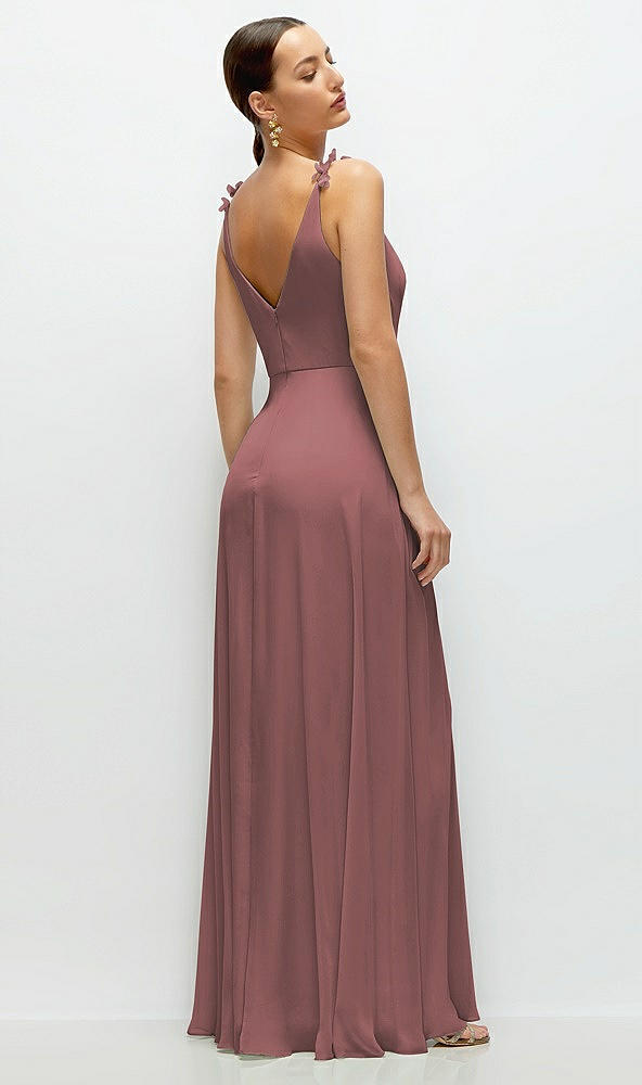 Back View - Rosewood Cowl Neck Chiffon Maxi Dress with Hand-Worked Petal Straps