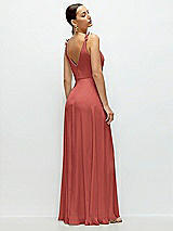 Rear View Thumbnail - Coral Pink Cowl Neck Chiffon Maxi Dress with Hand-Worked Petal Straps