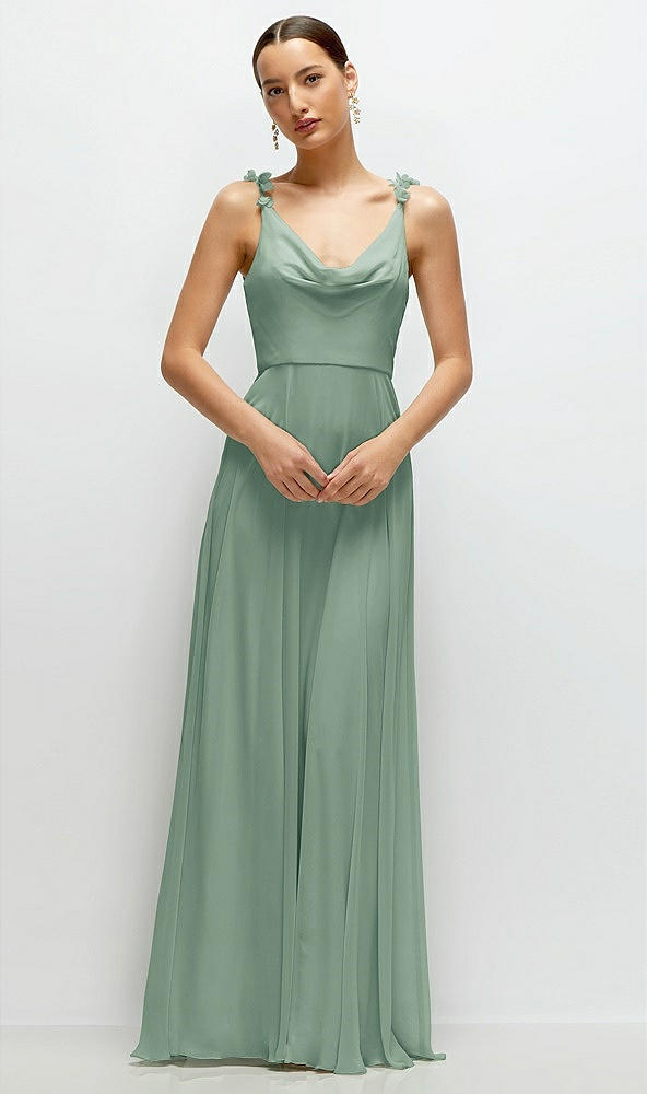 Front View - Seagrass Cowl Neck Chiffon Maxi Dress with Hand-Worked Petal Straps