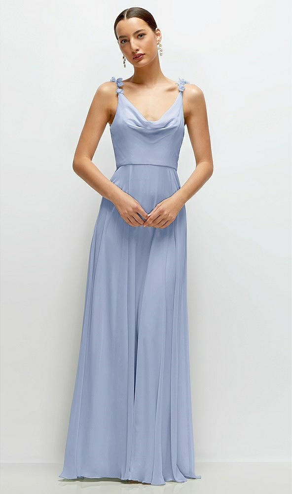 Front View - Sky Blue Cowl Neck Chiffon Maxi Dress with Hand-Worked Petal Straps