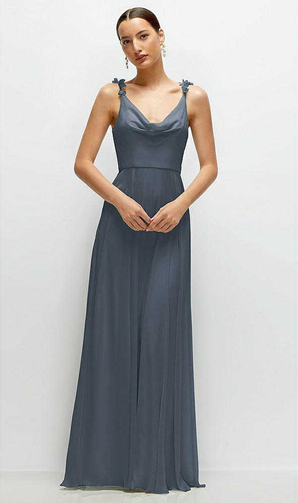 Front View - Silverstone Cowl Neck Chiffon Maxi Dress with Hand-Worked Petal Straps