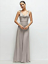 Front View Thumbnail - Taupe Cowl Neck Chiffon Maxi Dress with Hand-Worked Petal Straps