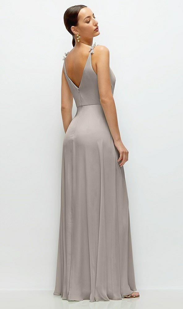 Back View - Taupe Cowl Neck Chiffon Maxi Dress with Hand-Worked Petal Straps