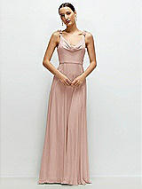 Front View Thumbnail - Toasted Sugar Cowl Neck Chiffon Maxi Dress with Hand-Worked Petal Straps