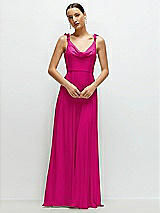 Front View Thumbnail - Think Pink Cowl Neck Chiffon Maxi Dress with Hand-Worked Petal Straps