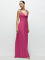 Side View Thumbnail - Tea Rose Cowl Neck Chiffon Maxi Dress with Hand-Worked Petal Straps