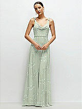 Front View Thumbnail - Vintage Primrose Sage Cowl Neck Chiffon Maxi Dress with Hand-Worked Petal Straps