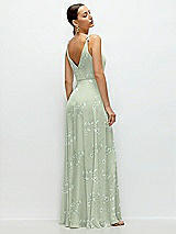 Rear View Thumbnail - Vintage Primrose Sage Cowl Neck Chiffon Maxi Dress with Hand-Worked Petal Straps