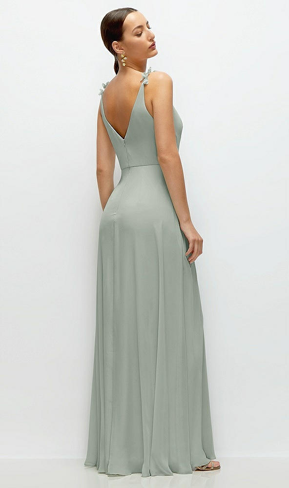 Back View - Willow Green Cowl Neck Chiffon Maxi Dress with Hand-Worked Petal Straps