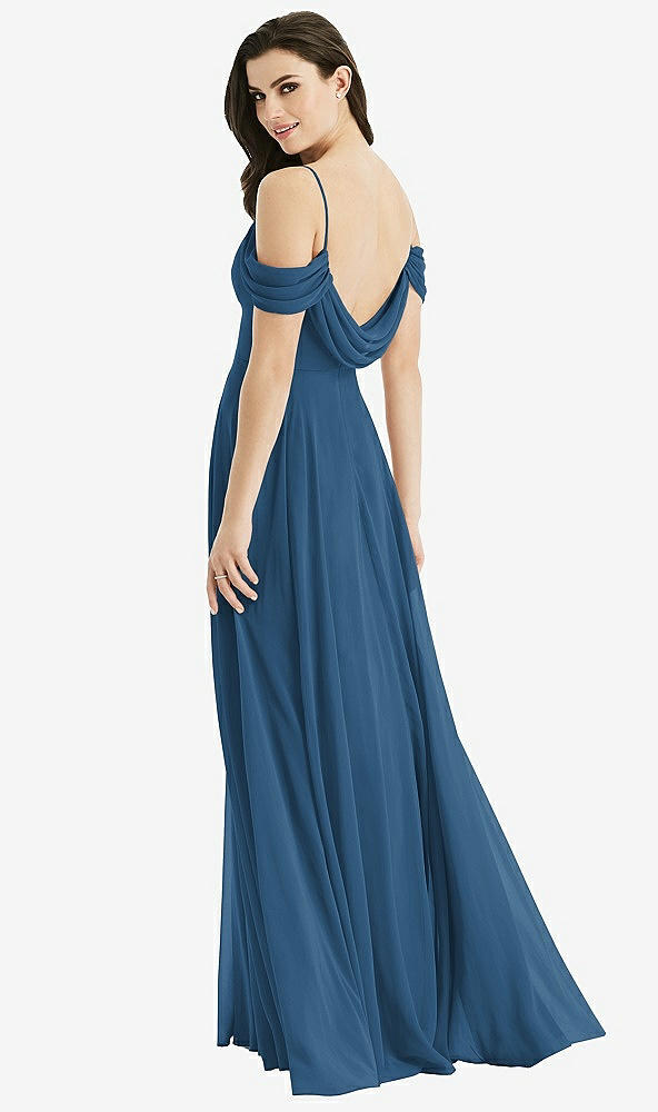 Front View - Dusk Blue Off-the-Shoulder Open Cowl-Back Maxi Dress