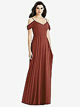 Rear View Thumbnail - Auburn Moon Off-the-Shoulder Open Cowl-Back Maxi Dress