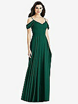 Rear View Thumbnail - Hunter Green Off-the-Shoulder Open Cowl-Back Maxi Dress