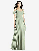 Rear View Thumbnail - Sage Off-the-Shoulder Open Cowl-Back Maxi Dress