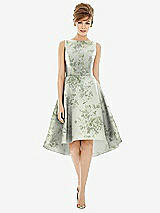 Alt View 1 Thumbnail - Cottage Rose Sage Bateau Neck High Low Floral Satin Cocktail Dress