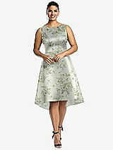 Front View Thumbnail - Cottage Rose Sage Bateau Neck High Low Floral Satin Cocktail Dress