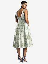 Rear View Thumbnail - Cottage Rose Sage Bateau Neck High Low Floral Satin Cocktail Dress