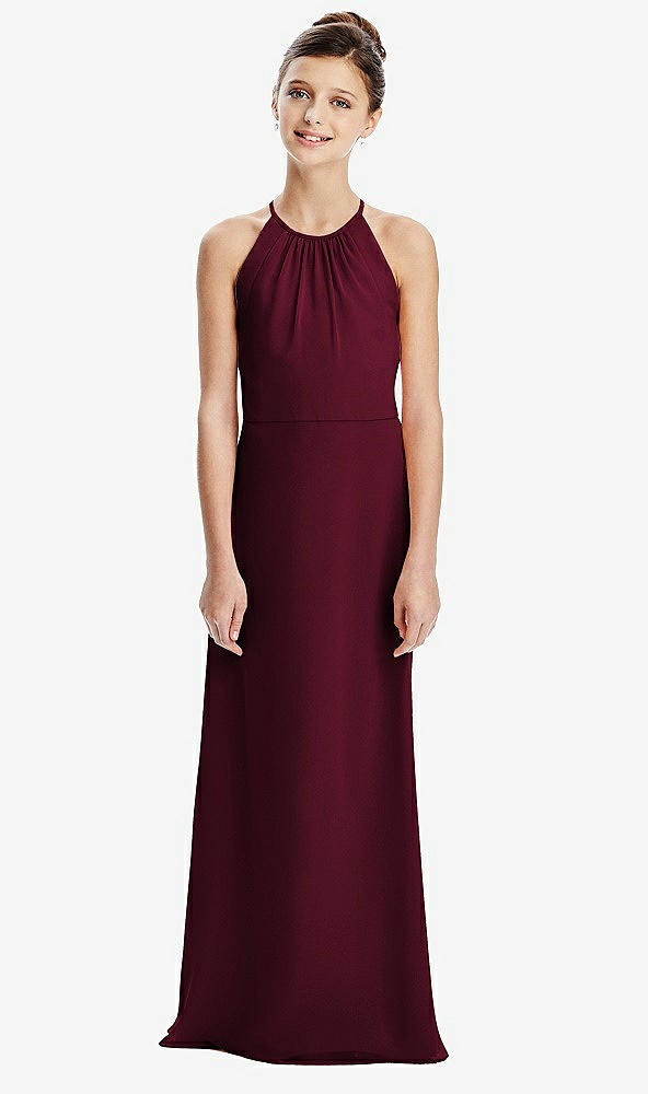 Back View - Cabernet Shirred Jewel Neck Chiffon Juniors Dress